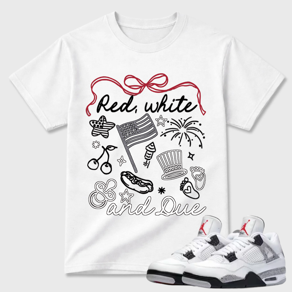 Red White And Due Patriotic Air Jordan 4 Doodle Tee