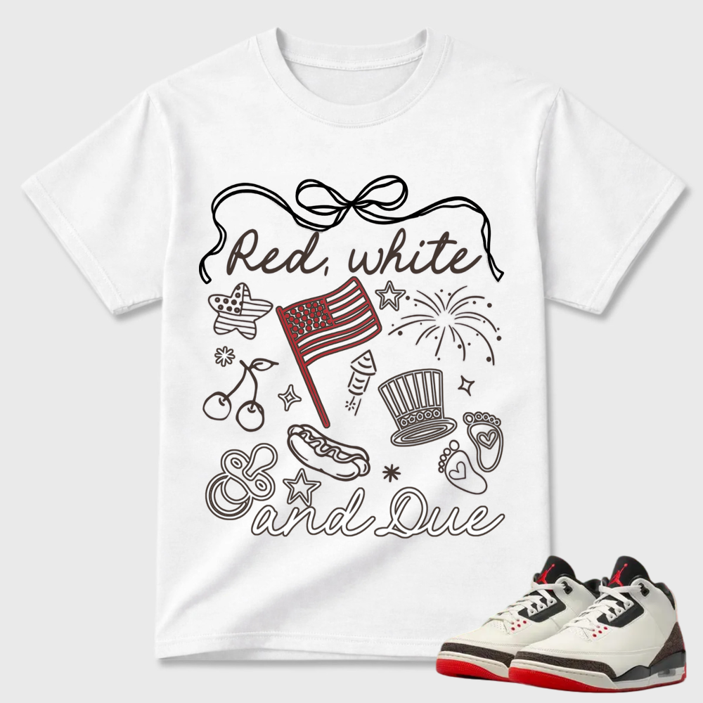 Red White And Due Patriotic Air Jordan 3 Doodle Tee