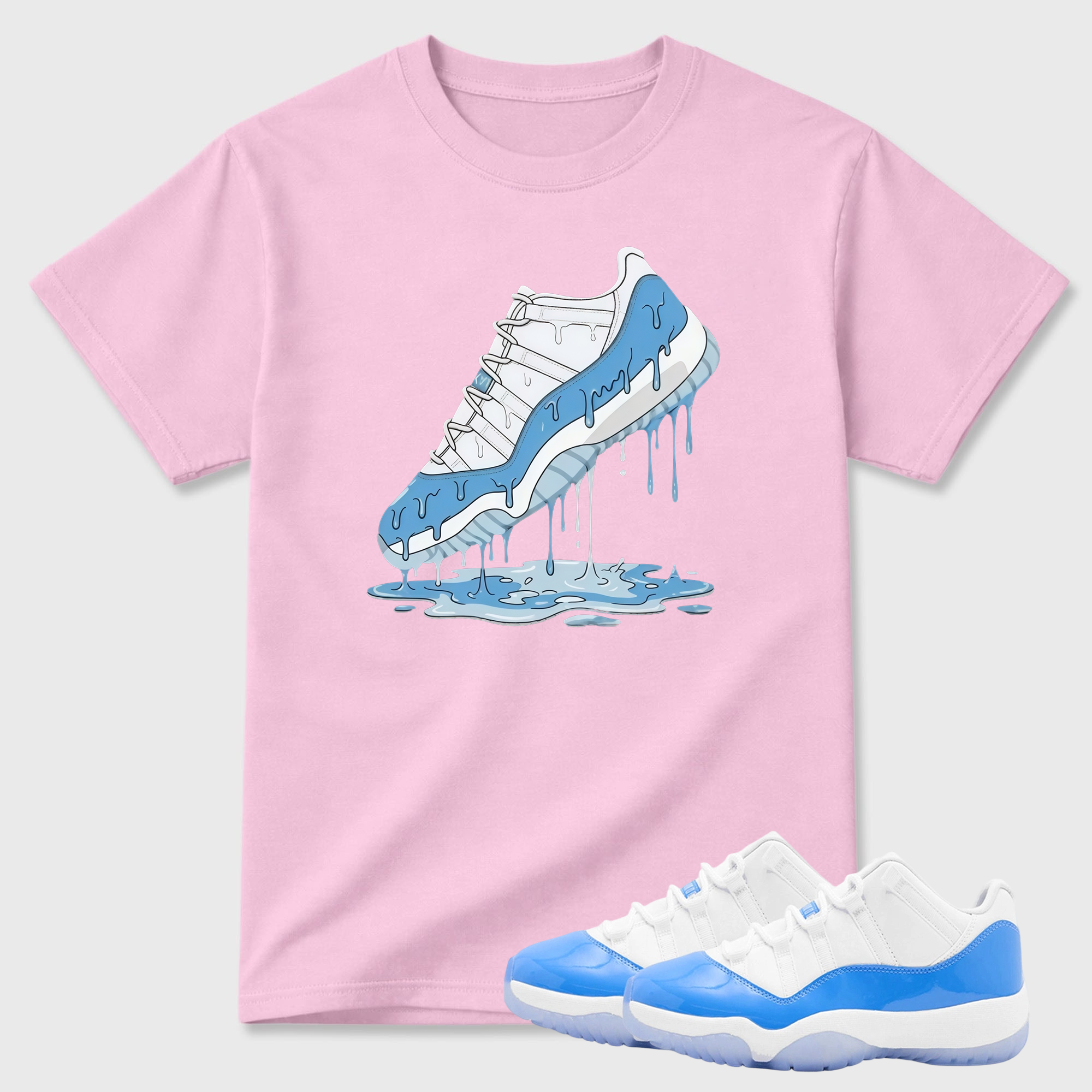 Dripping Shoe T Shirt White to Match Jordan 11 Low University Blue