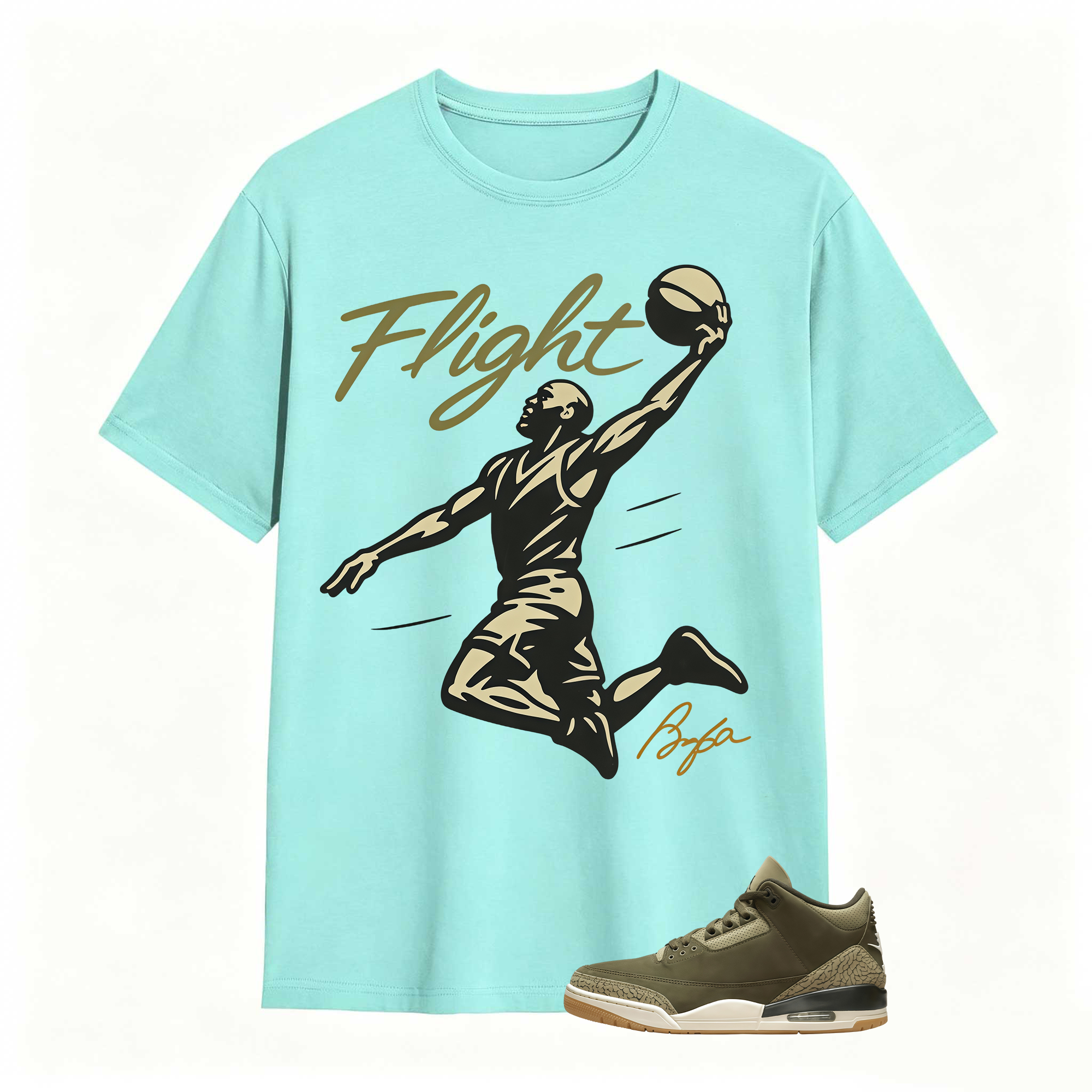 FLIGHT Shirt to Match Jordan 3 Family Affair Medium Olive, Jordan 3 Family Affair Olive Sneaker Mact