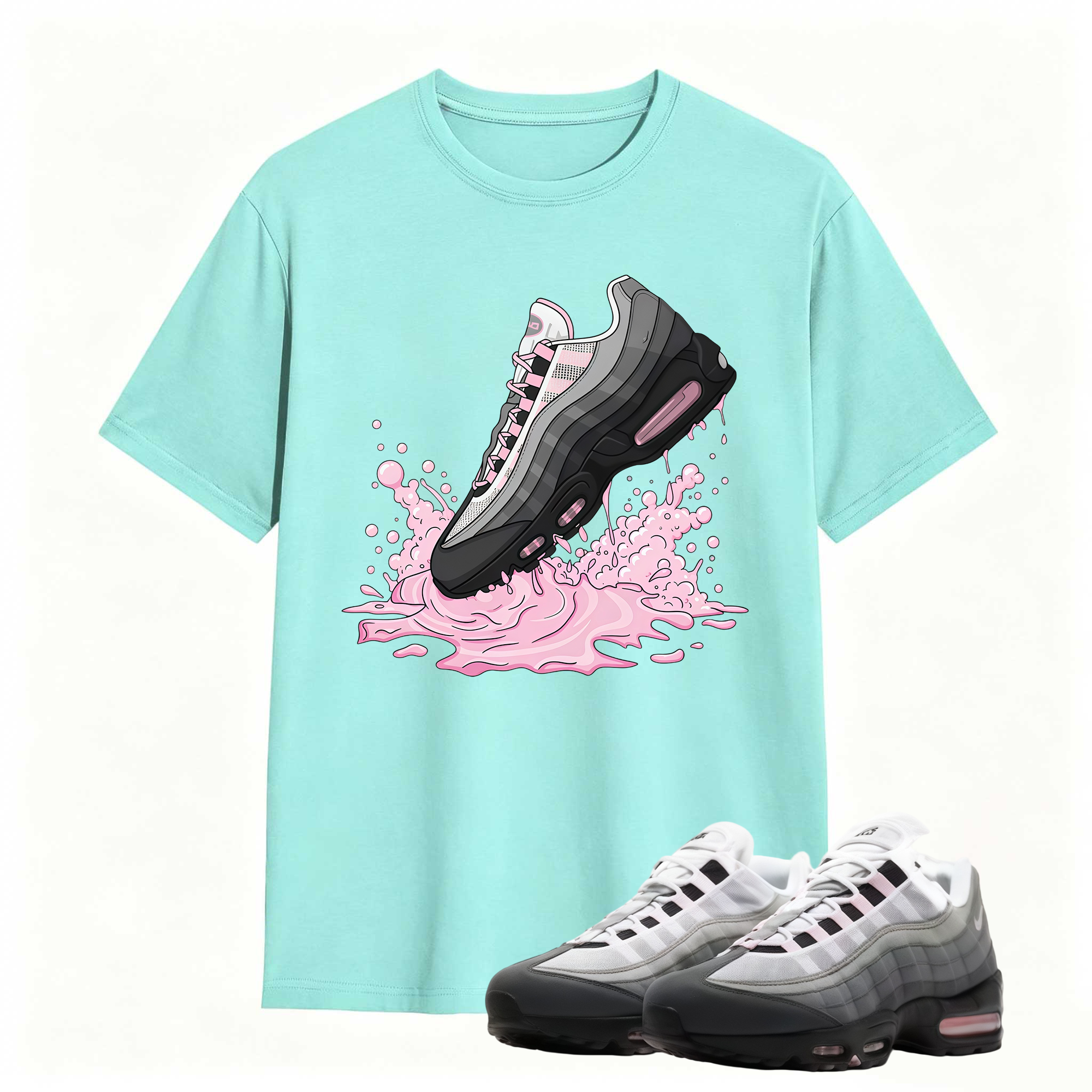 Air Max 95 Pink Foam Black White OG Big Bubble T Shirt Match Dripping Shoe