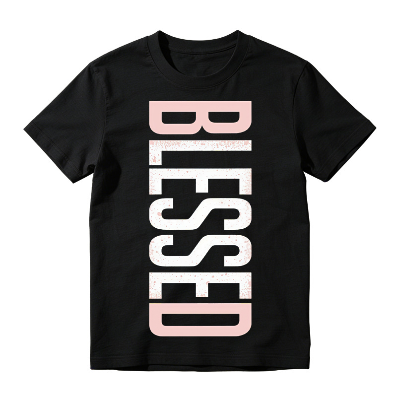 Vertical Pink White Gradient Splatter Letter Print Crew Neck Tee