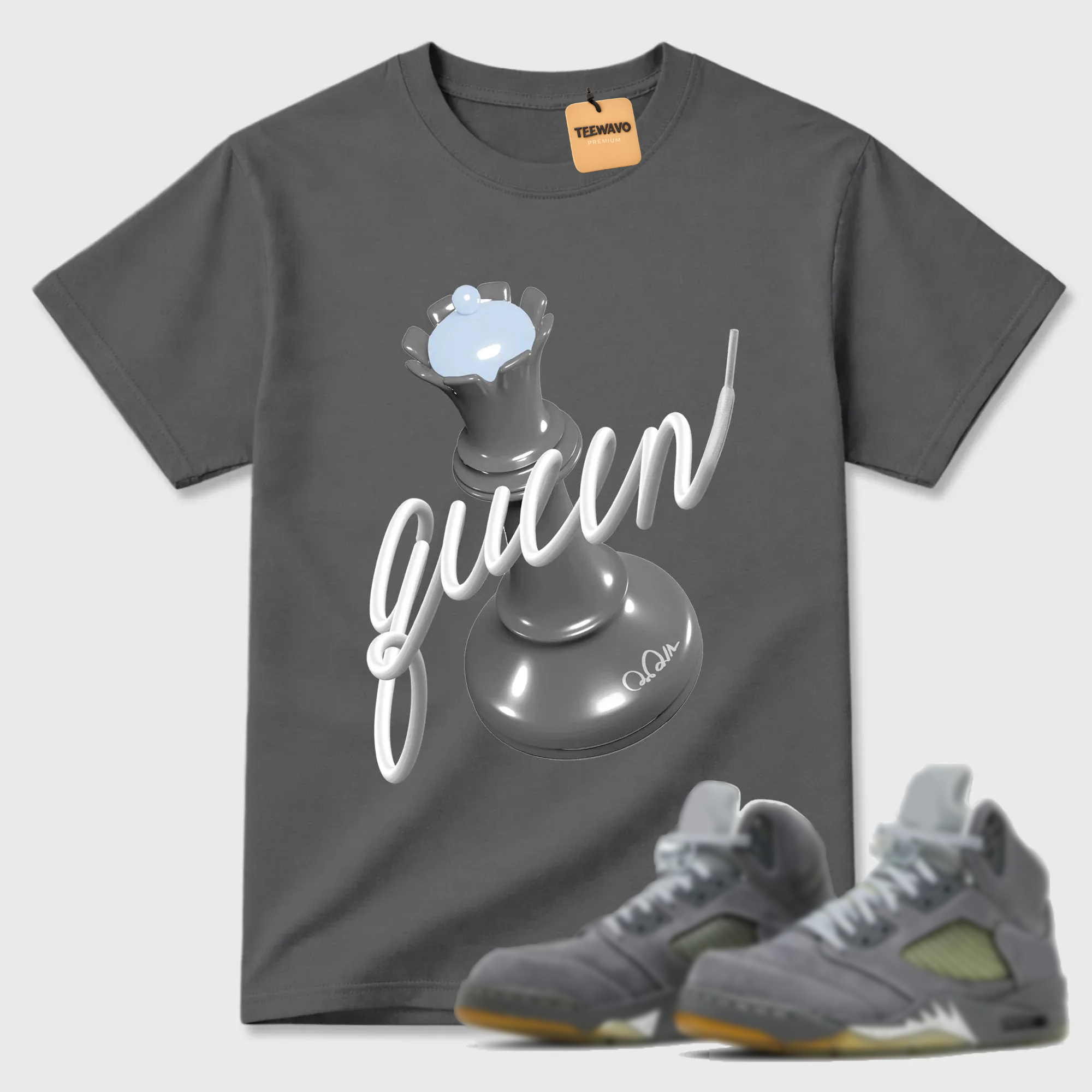 3D Queen TEEWAVO Sneaker Tees - AJD 5 Wolf Grey