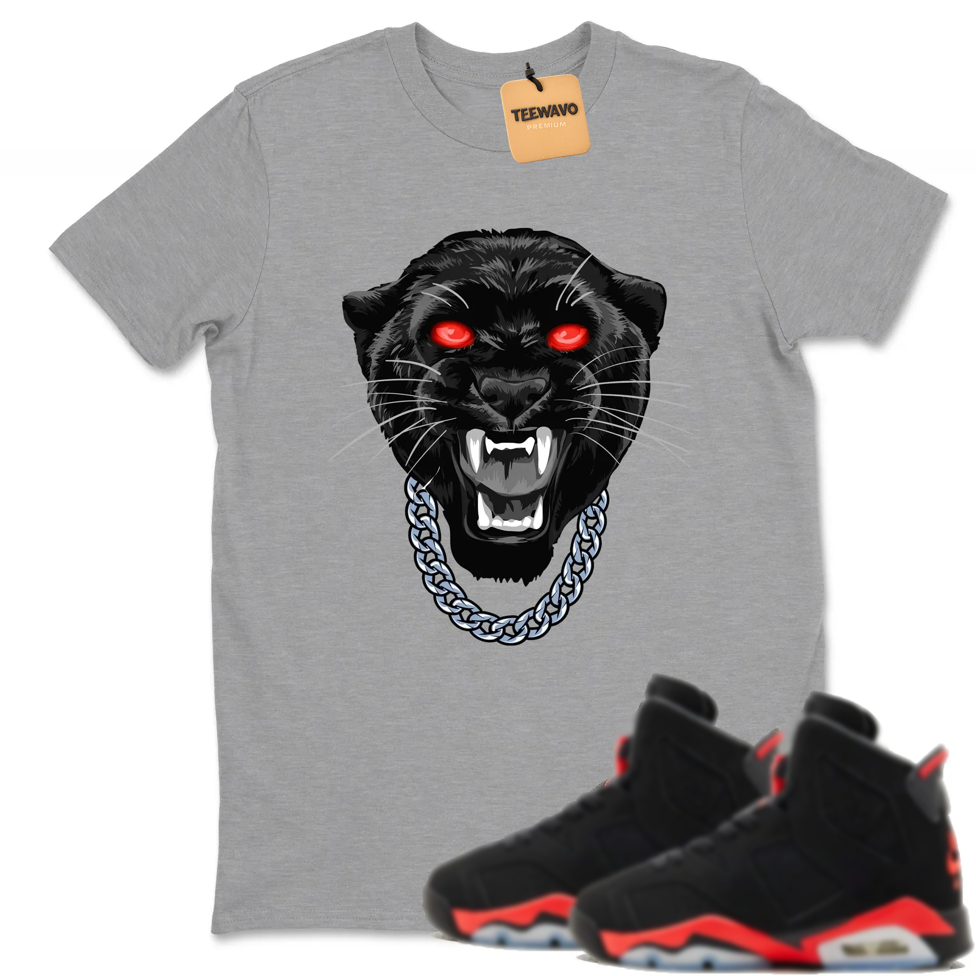 Gangster Black Cat TEEWAVO Sneaker Tees - AJD 6 Reverse Infrared