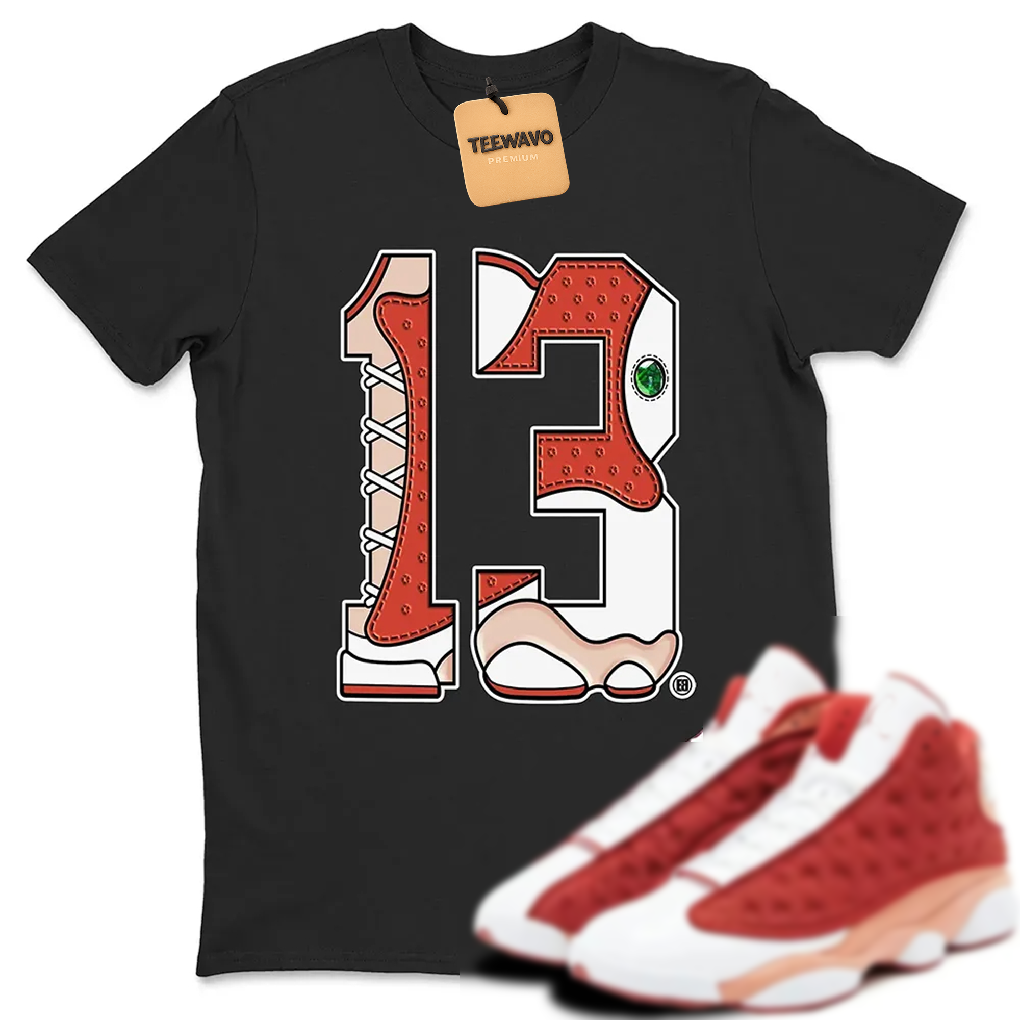 Number 13 TEEWAVO  Sneaker Tees - Air Jorden 13 Dune Red