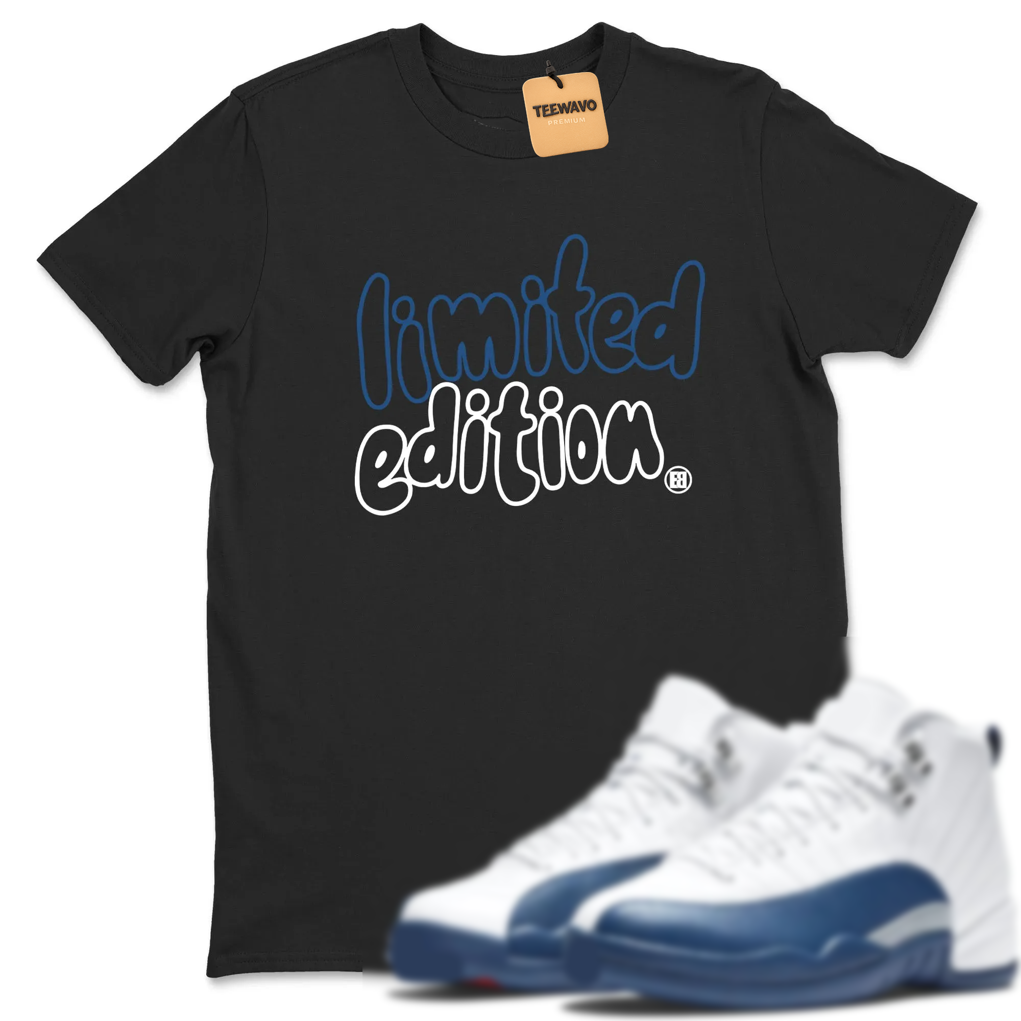 Limited Edition TEEWAVO Sneaker Tees - AJ 12 French Blue