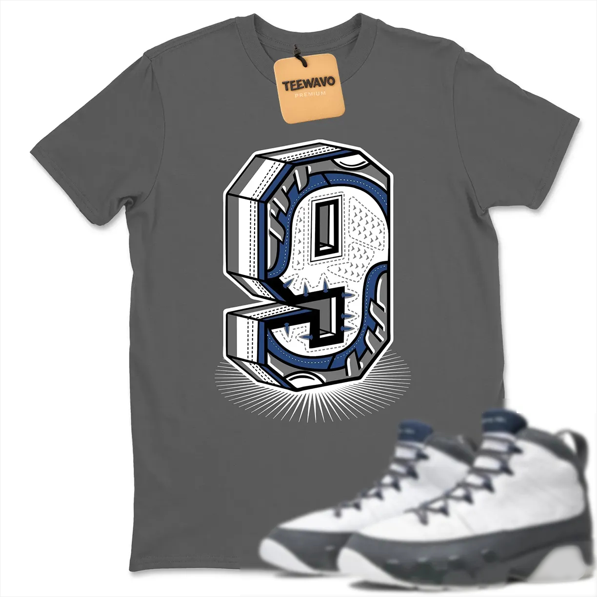 Number Statue  Sneaker Tees - AJD 9 Flint Grey