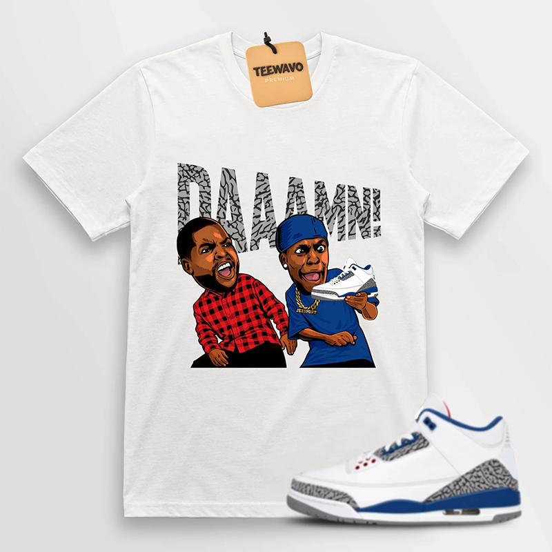 3s True Blue Shirt, AJ 3 Retro True Blue 2026 Match Tee, Match DAAAMN Shirt