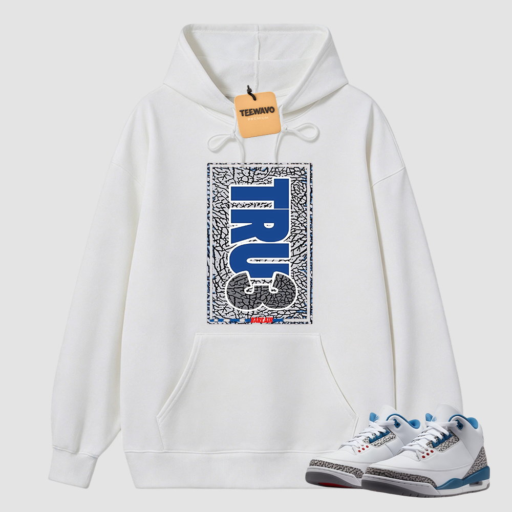 AJ 3 True Blue White Fire Red Cement Grey Match Hoodie.