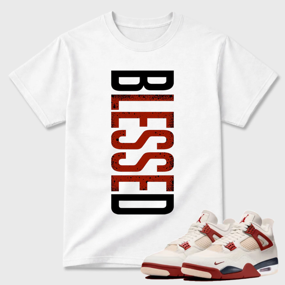 Vertical "BLESSED" Text AJ4 Pairing Tee