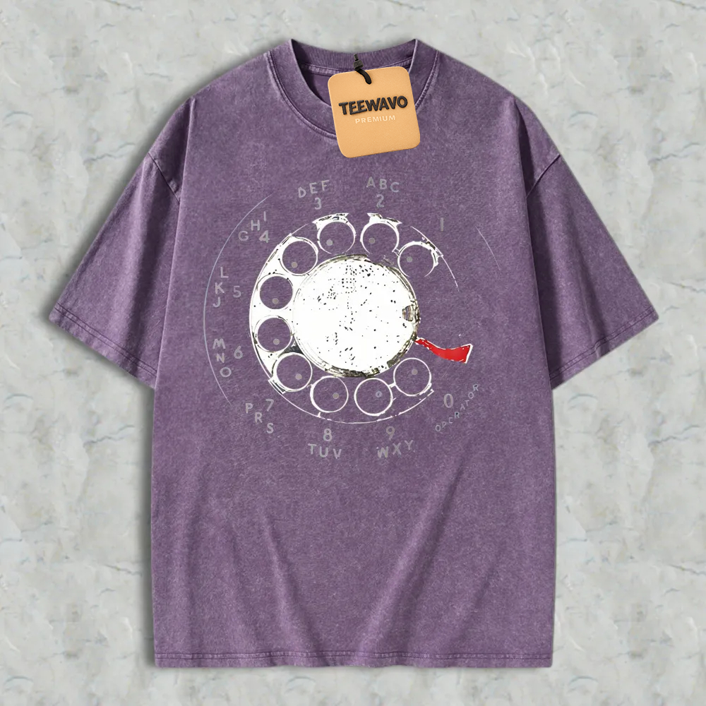 Vintage Rotary Phone Dial Graphic Washed T-shirt