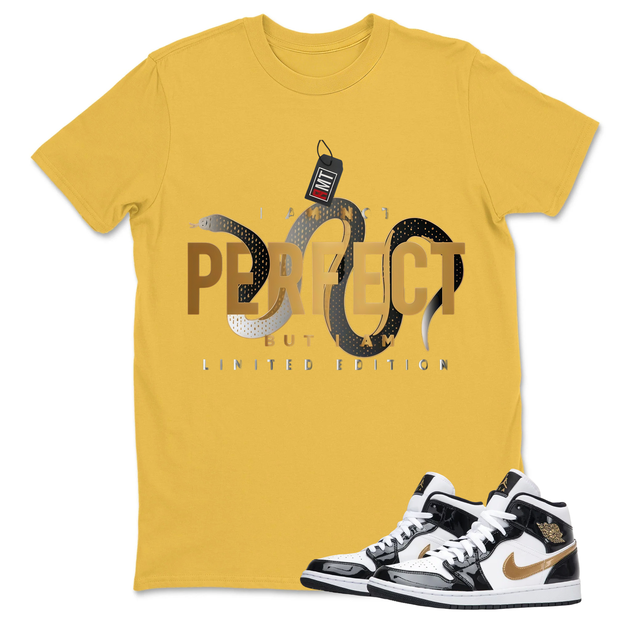 Jordan 1 Metallic gold Patent Black White Match T-shirt