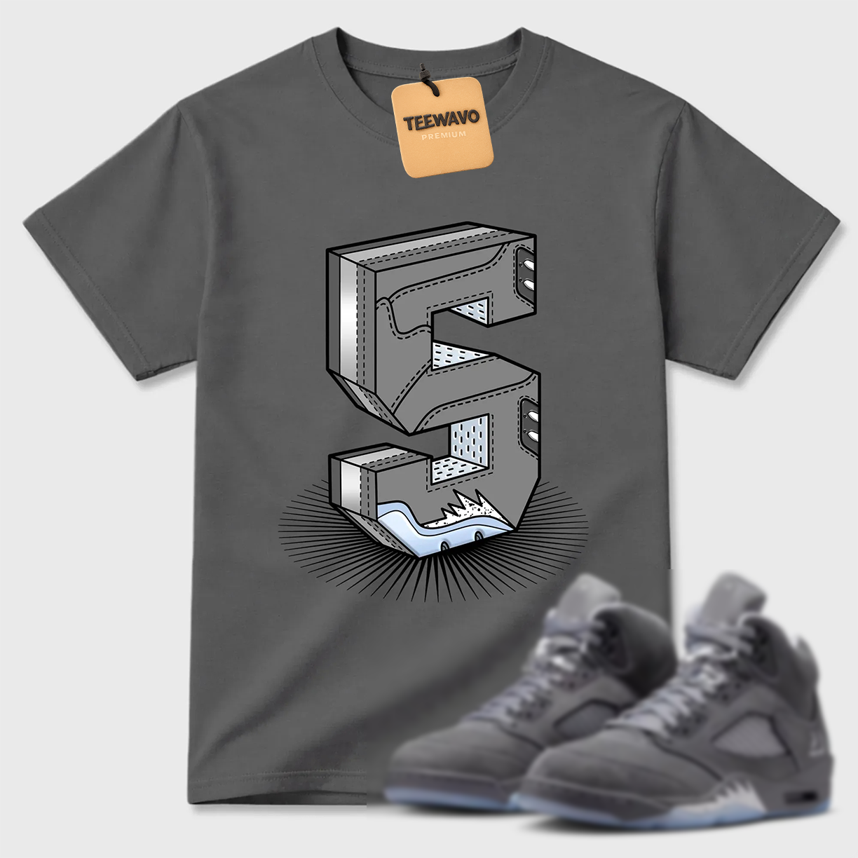 Number Statue TEEWAVO Sneaker Tees - AJD 5 Wolf Grey