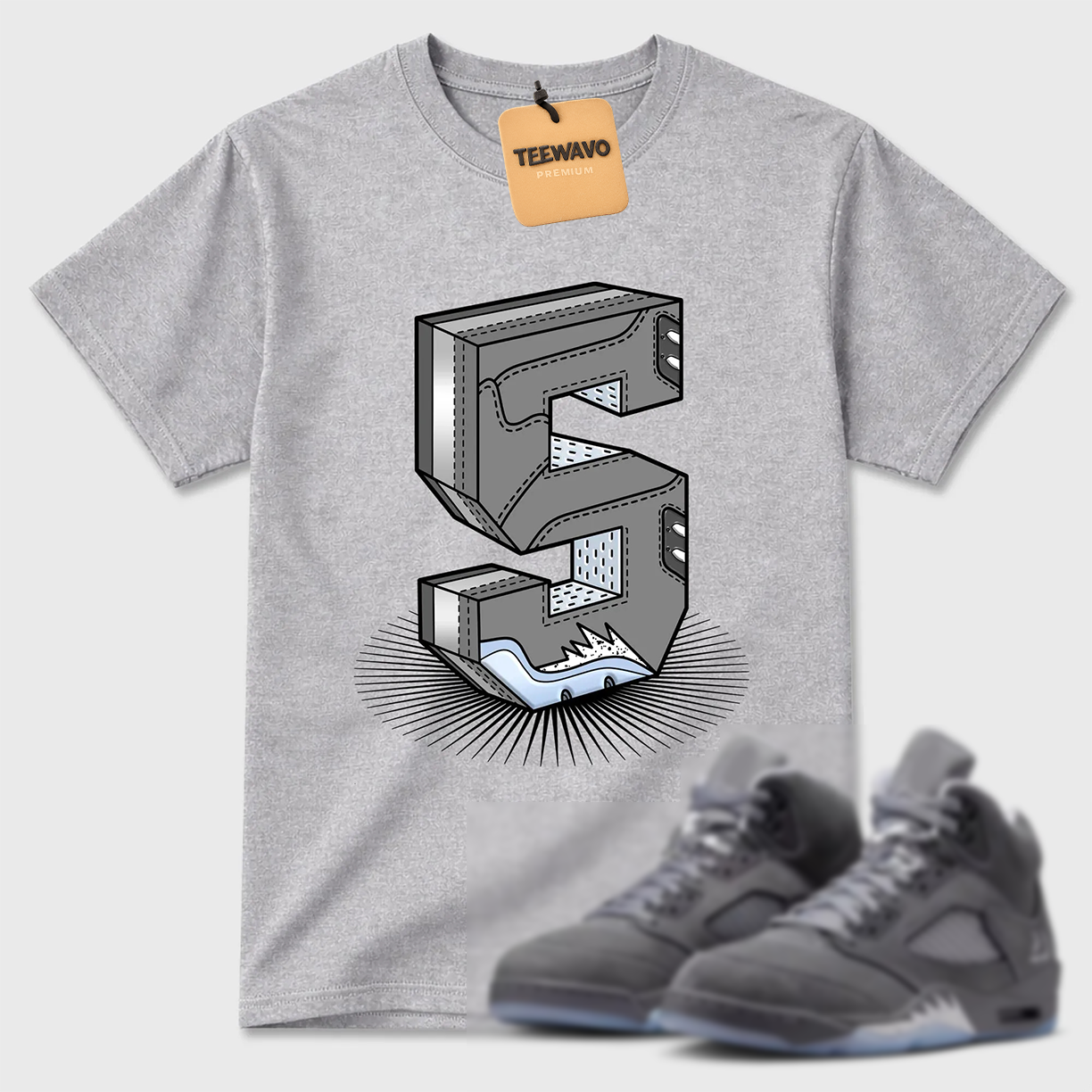 Number Statue TEEWAVO Sneaker Tees - AJD 5 Wolf Grey