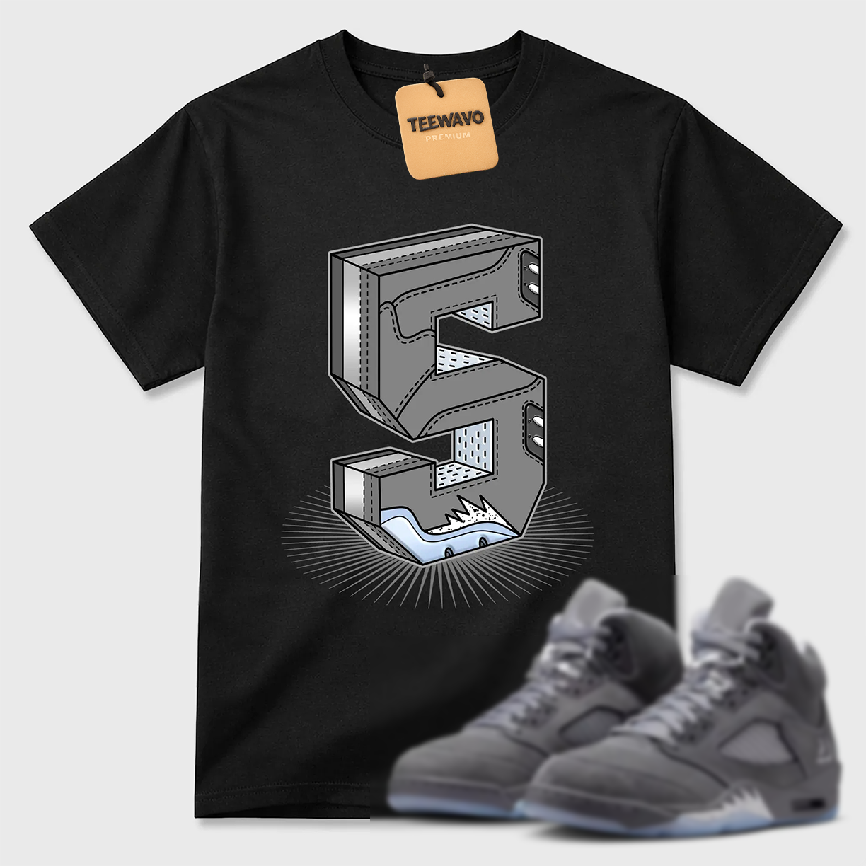 Number Statue TEEWAVO Sneaker Tees - AJD 5 Wolf Grey