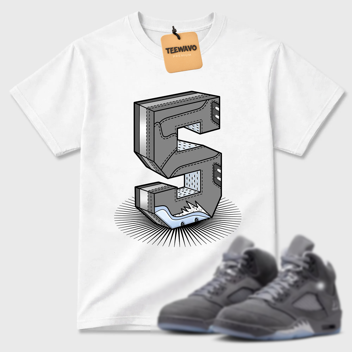 Number Statue TEEWAVO Sneaker Tees - AJD 5 Wolf Grey