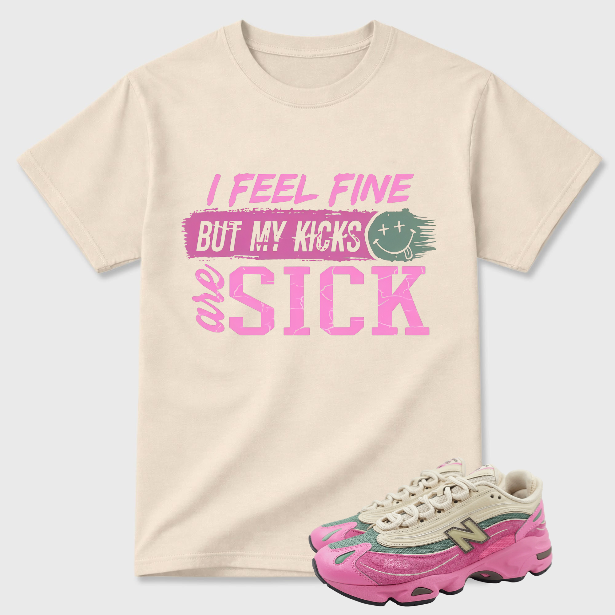 New Balance 1000 Tan Pink Match: Sick Kicks Shirt
