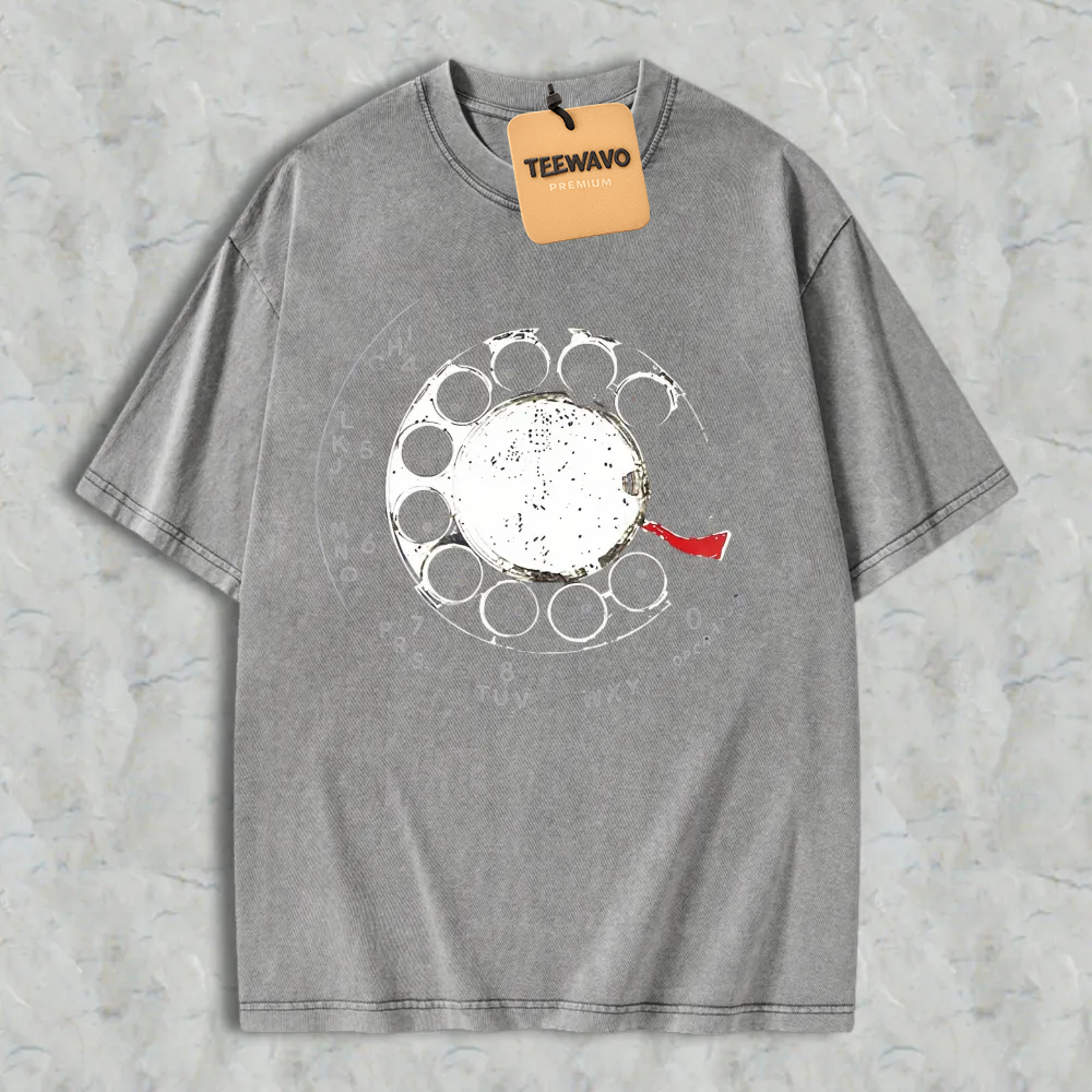 Vintage Rotary Phone Dial Graphic Washed T-shirt
