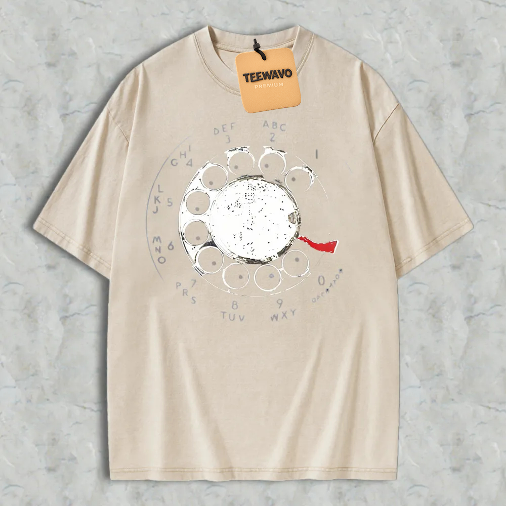 Vintage Rotary Phone Dial Graphic Washed T-shirt