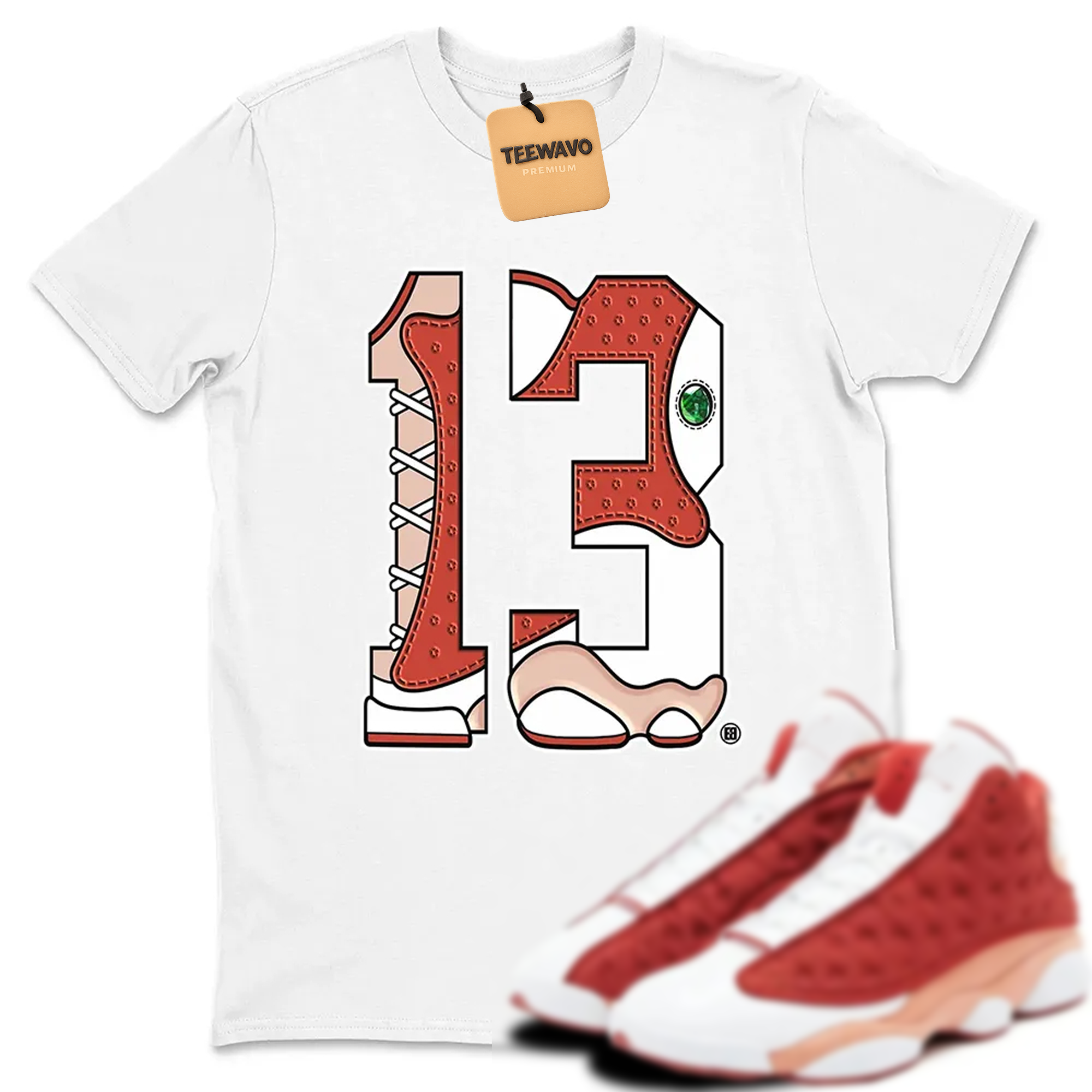 Number 13 TEEWAVO  Sneaker Tees - Air Jorden 13 Dune Red