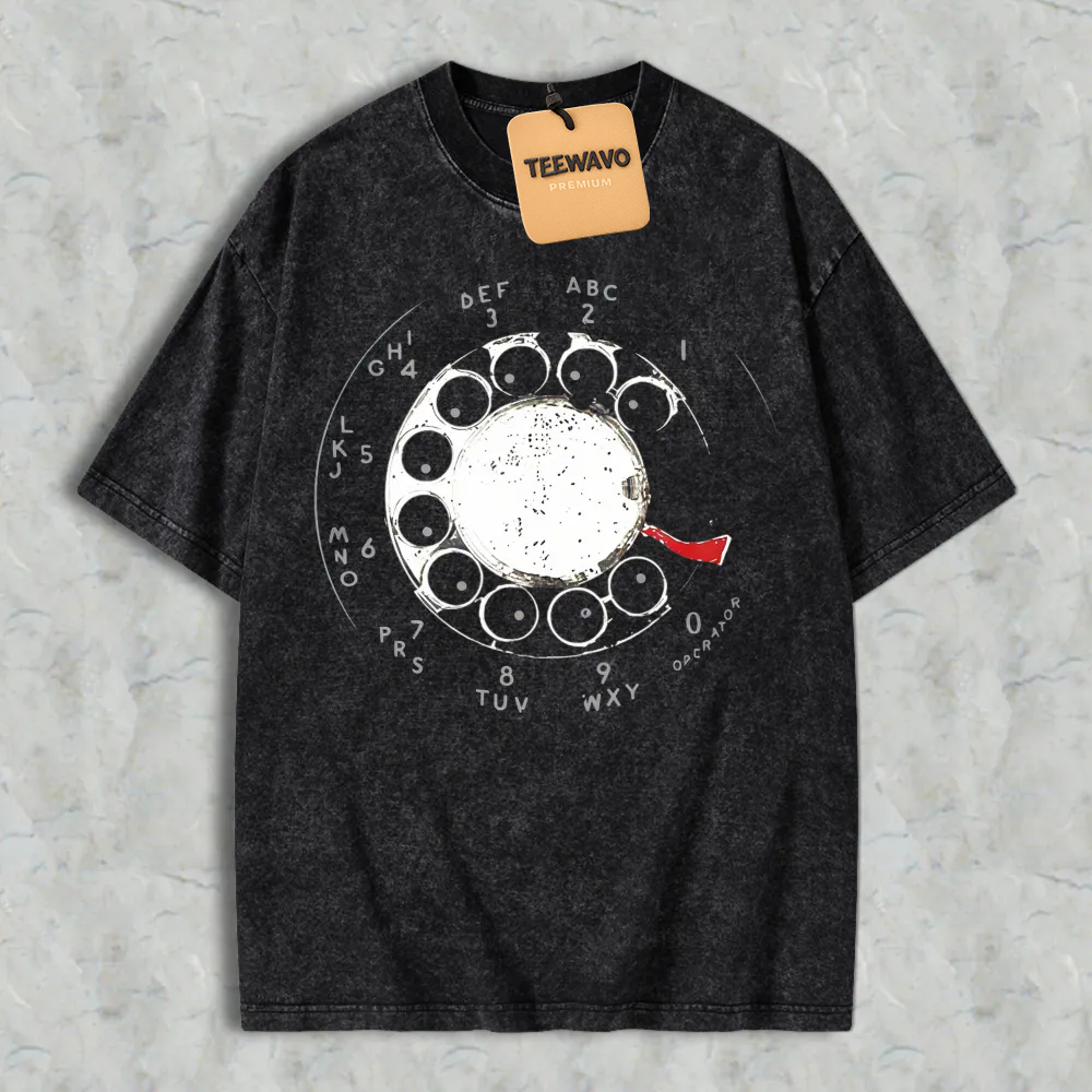 Vintage Rotary Phone Dial Graphic Washed T-shirt