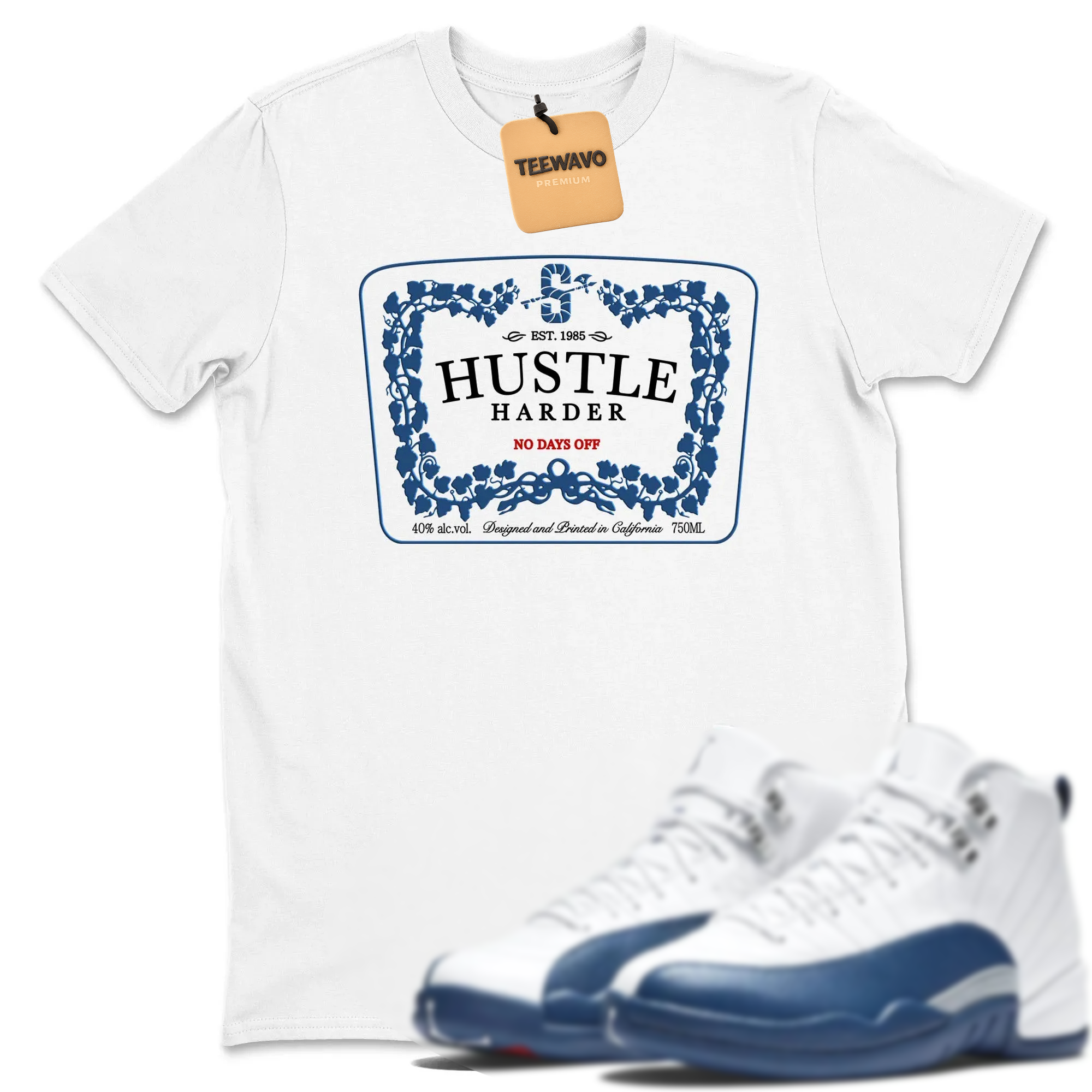 Hustle Harder TEEWAVO Sneaker Tees - AJ 12 French Blue