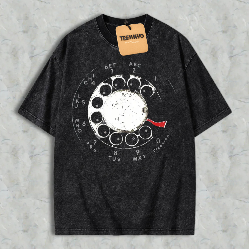 Vintage Rotary Phone Dial Graphic Washed T-shirt
