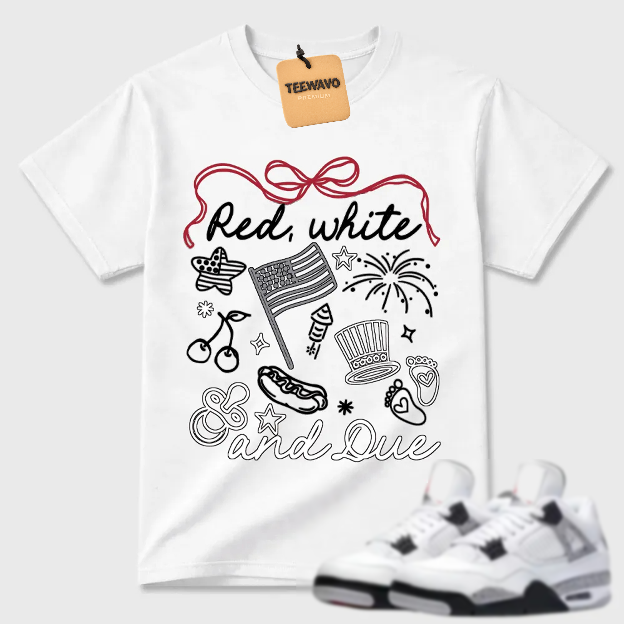 Red White And Due Patriotic AJ 4 Doodle Tee