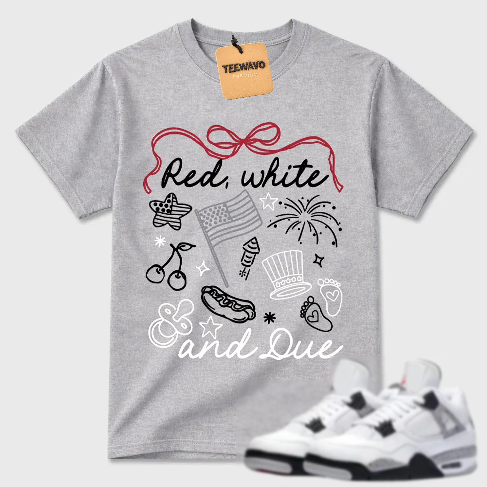 Red White And Due Patriotic AJ 4 Doodle Tee