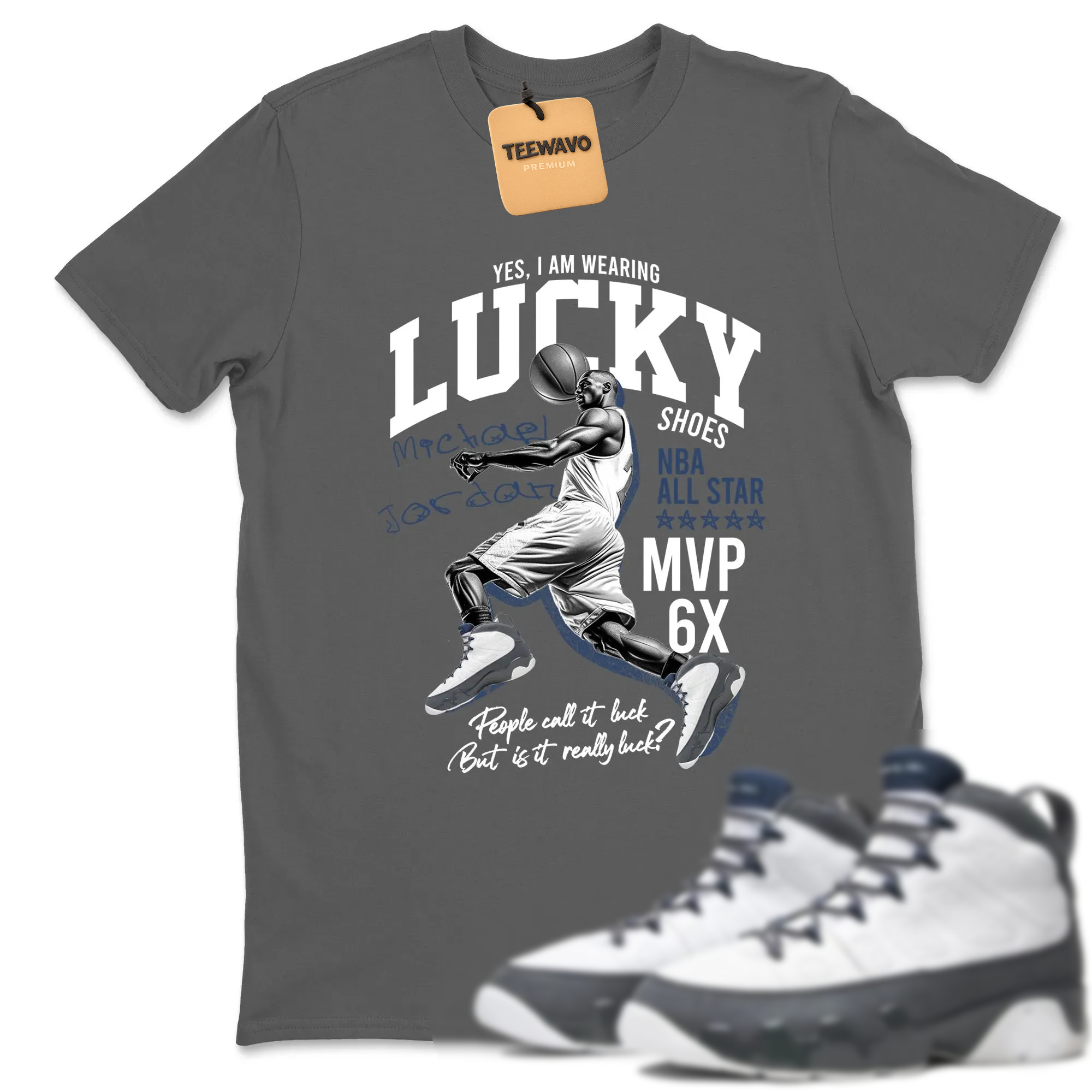 Lucky Player Sneaker Tees - AJ 9 Flint Grey