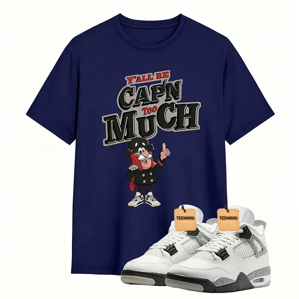 AJD 4 Retro White Cement Cap'n Too Much Sneaker T Shirt