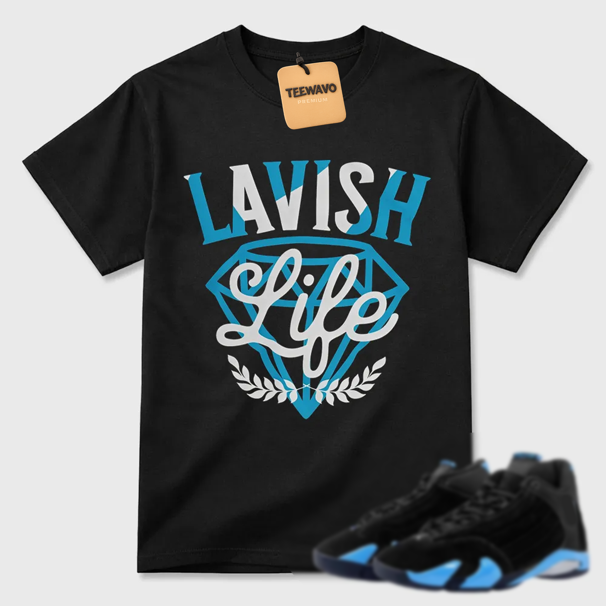 Lavish Sneaker Shirt Black to Match Jordan 14 University Blue