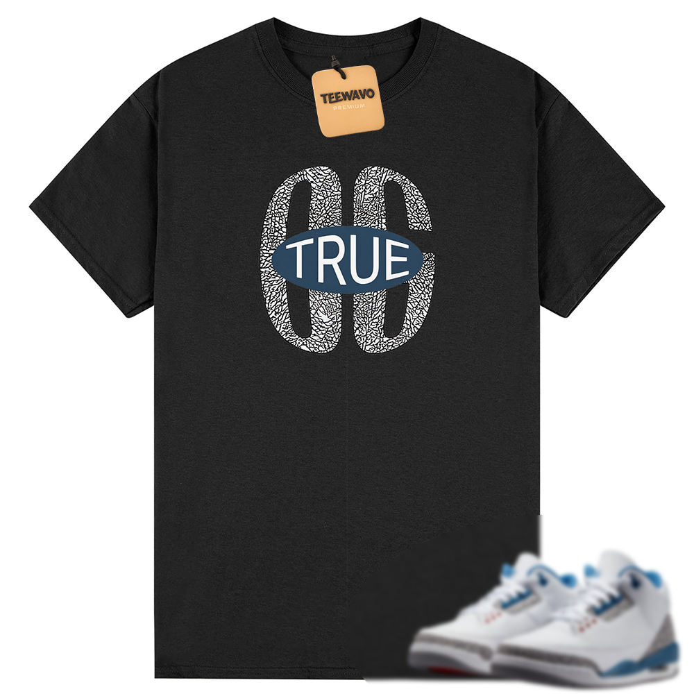True Original Shirt to Match AJ 3 True Blue, AJ 3 True Blue White Fire Red Cement Grey Match Tee