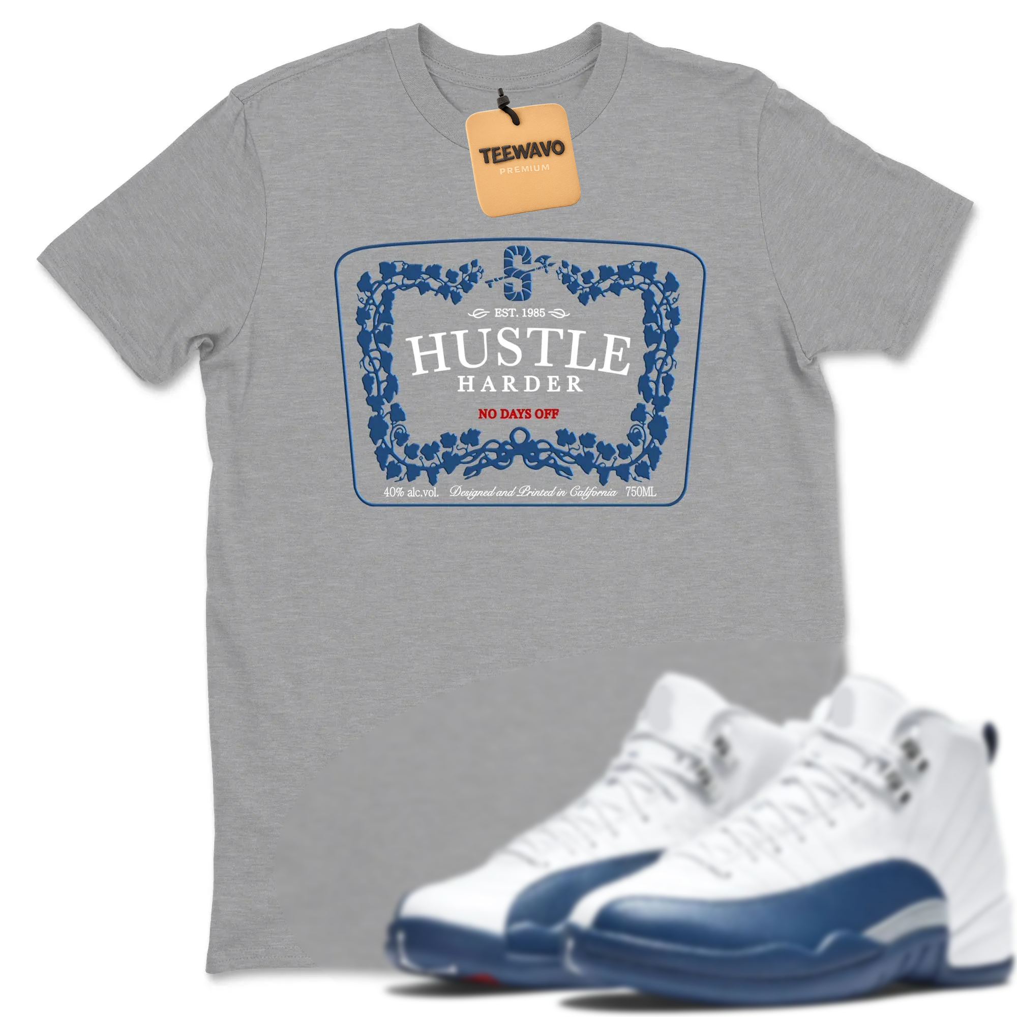 Hustle Harder TEEWAVO Sneaker Tees - AJ 12 French Blue