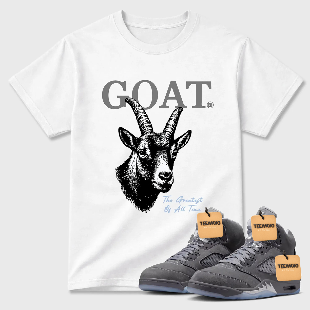 The Greatest Of All Time TEEWAVO Sneaker Tees - Air Jordan 5 Wolf Grey