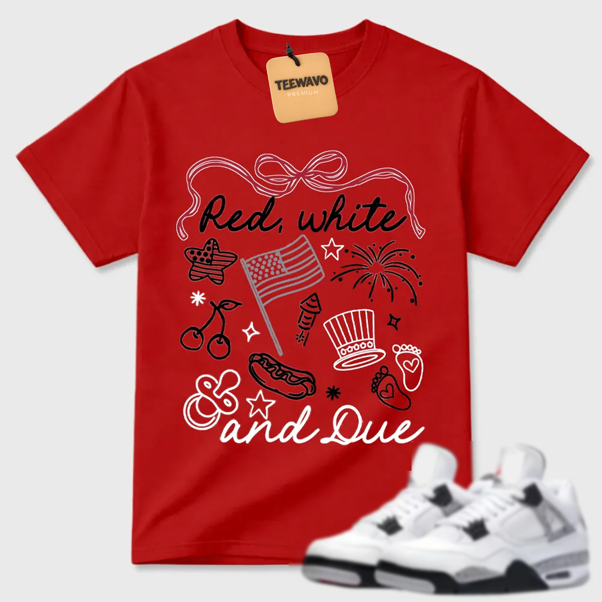 Red White And Due Patriotic AJ 4 Doodle Tee