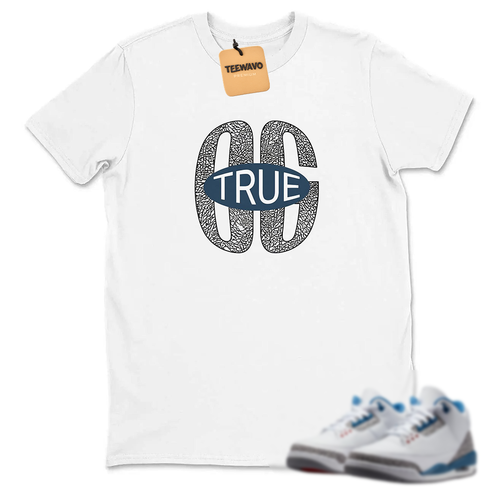 True Original Shirt to Match AJ 3 True Blue, AJ 3 True Blue White Fire Red Cement Grey Match Tee