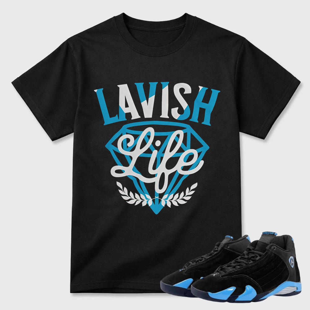 Lavish Sneaker Shirt Black to Match Jordan 14 University Blue