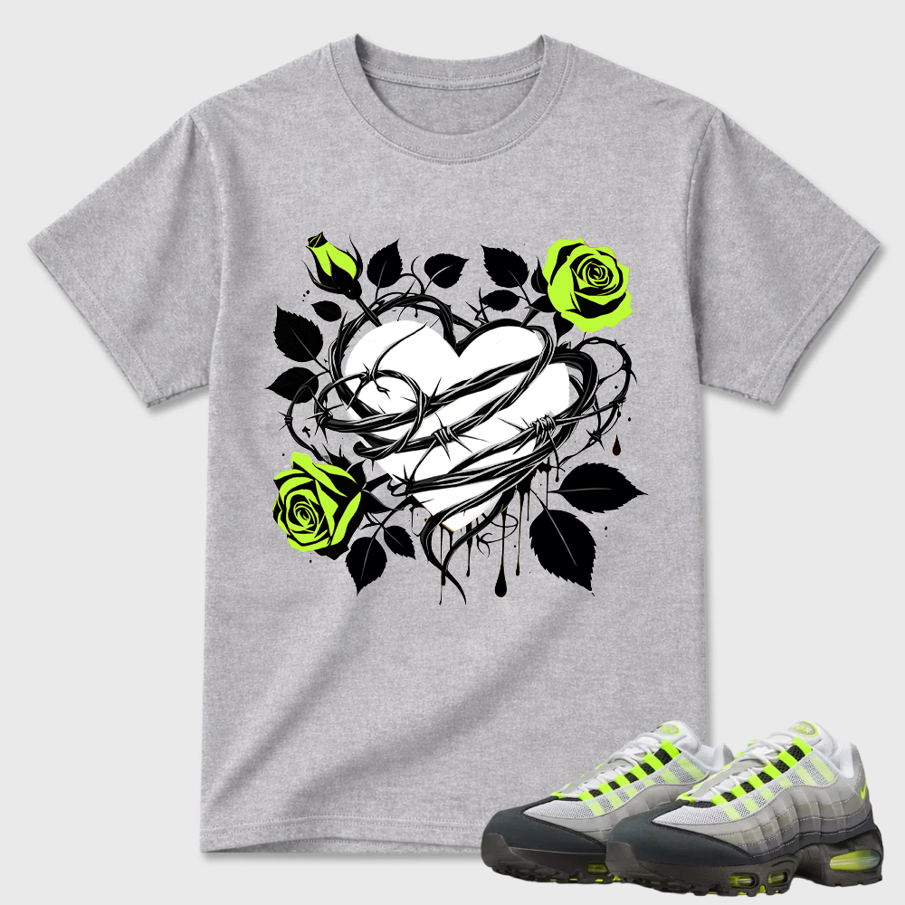 Neon Roses And Barbed Wire Heart Air Max 95 Matching Tee
