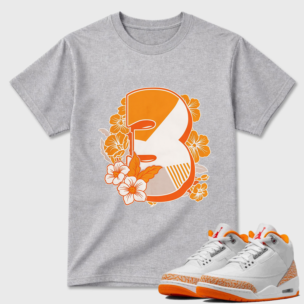 Floral Number 3 T-Shirt to Match Jordan 3 Orange Citrus Sneakers
