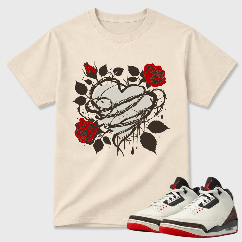 Blue Roses And Barbed Wire Heart Air Jordan 3 Matching Tee