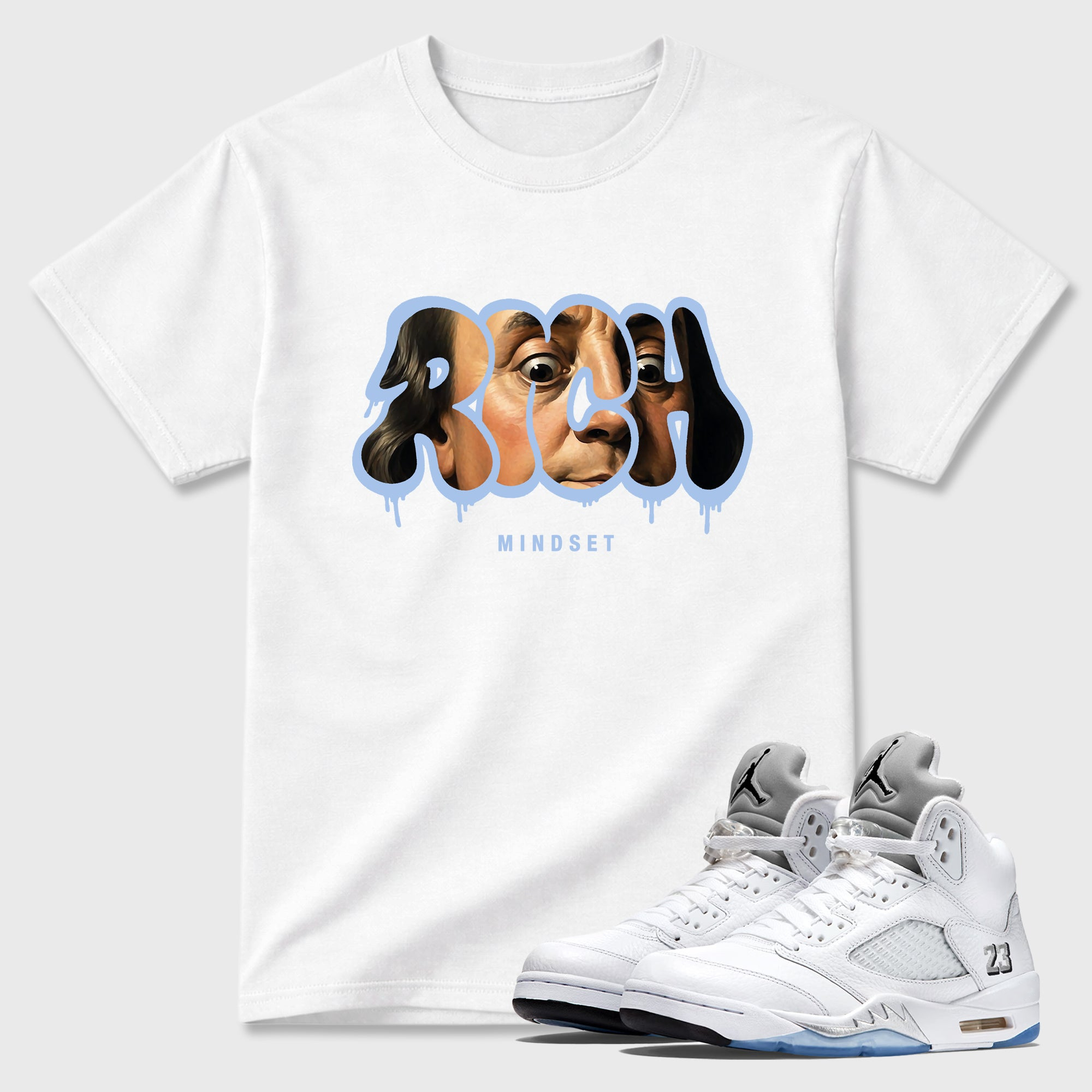 Rich Mindset  Sneaker Tees - Air Jordan 5 White Metallic