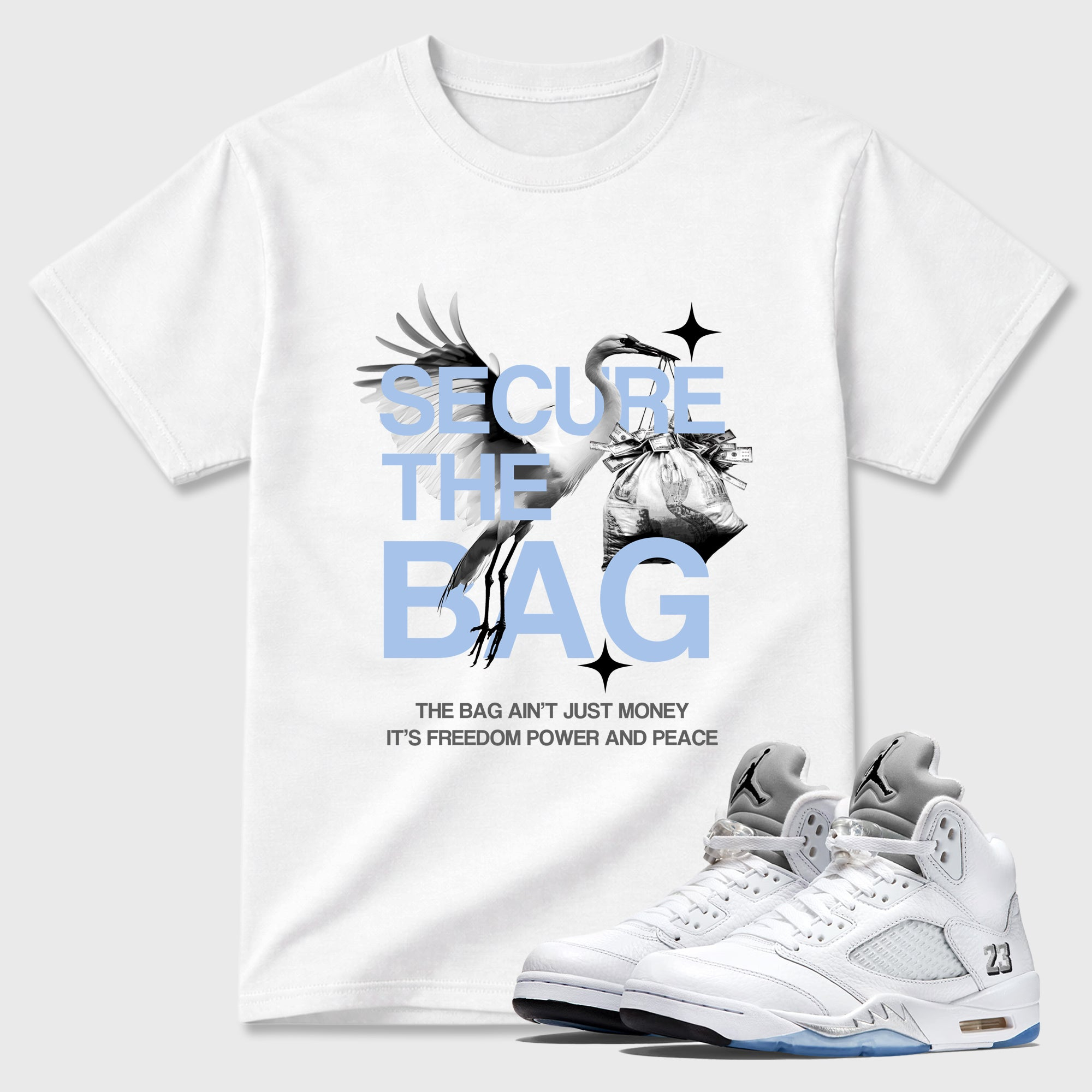 Secure The Bag  Sneaker Tees Kids - Air Jordan 5 White Metallic