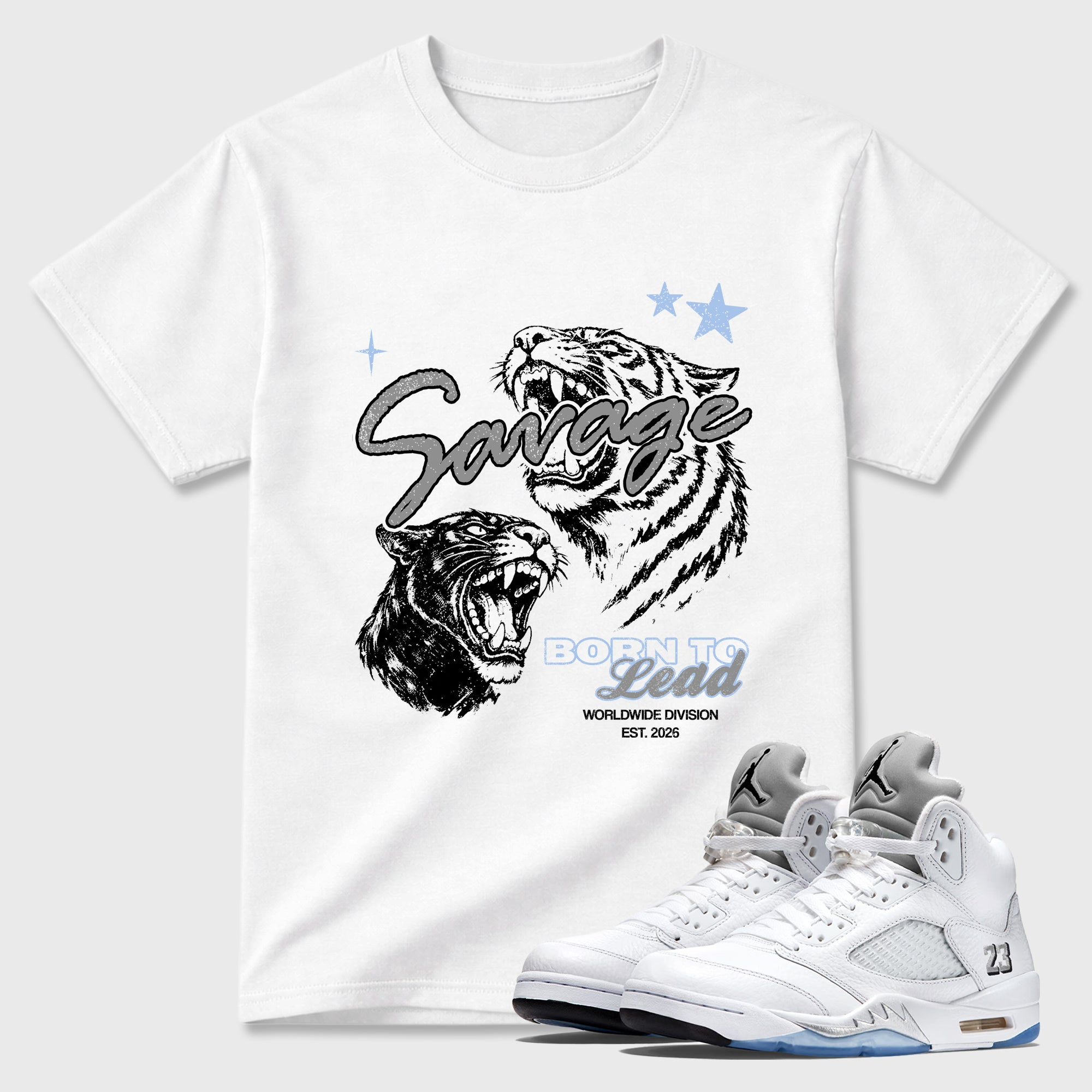 Vintage Savage  Sneaker Tees - Air Jordan 5 White Metallic