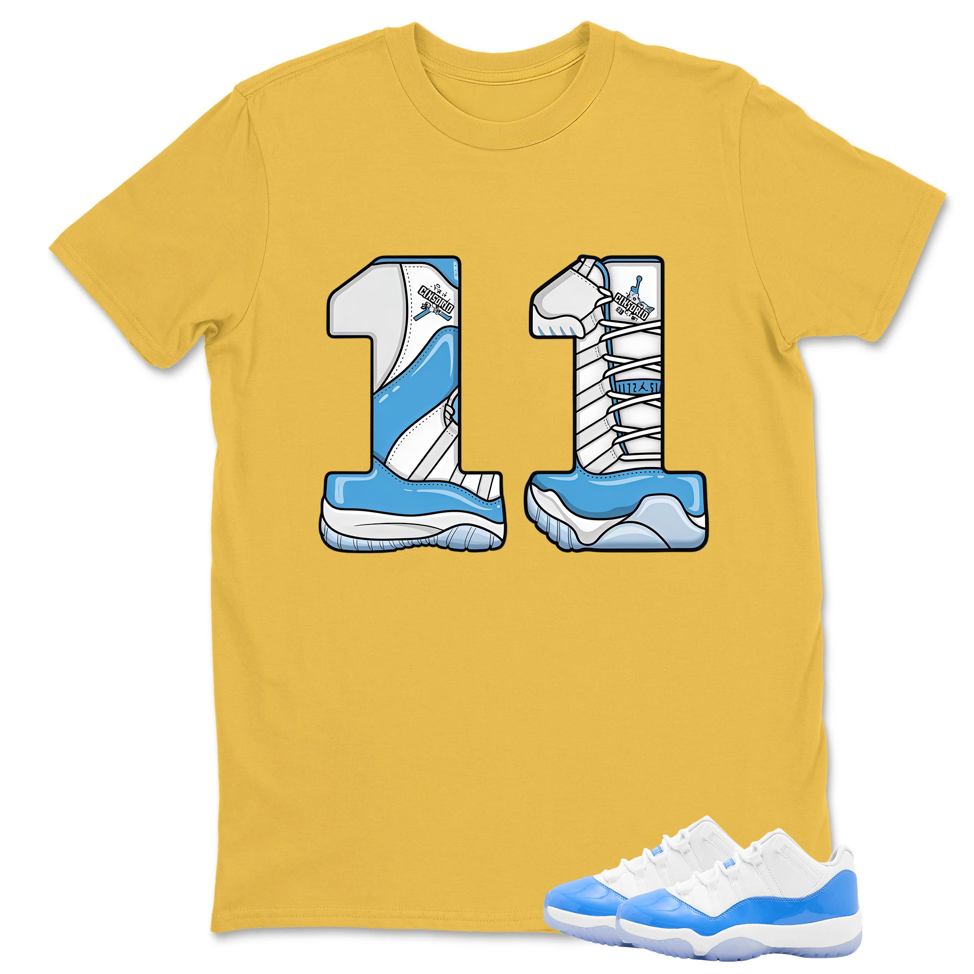 Number 11 T Shirt White to Match Jordan 11 Low University Blue