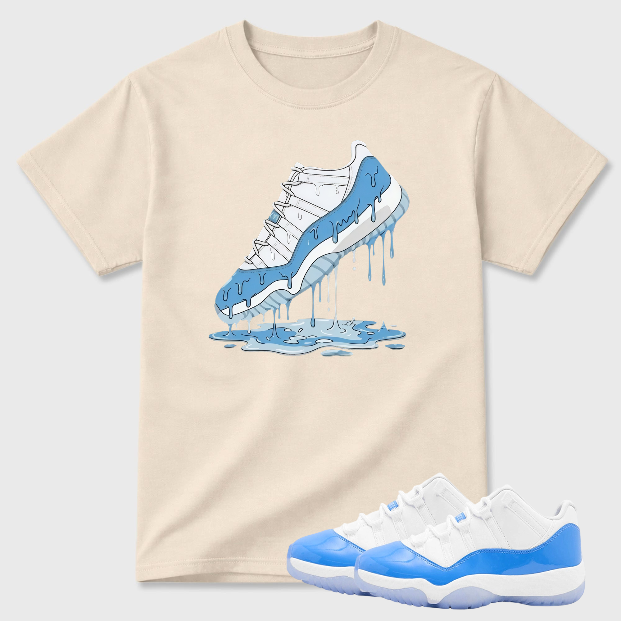 Dripping Shoe T Shirt White to Match Jordan 11 Low University Blue