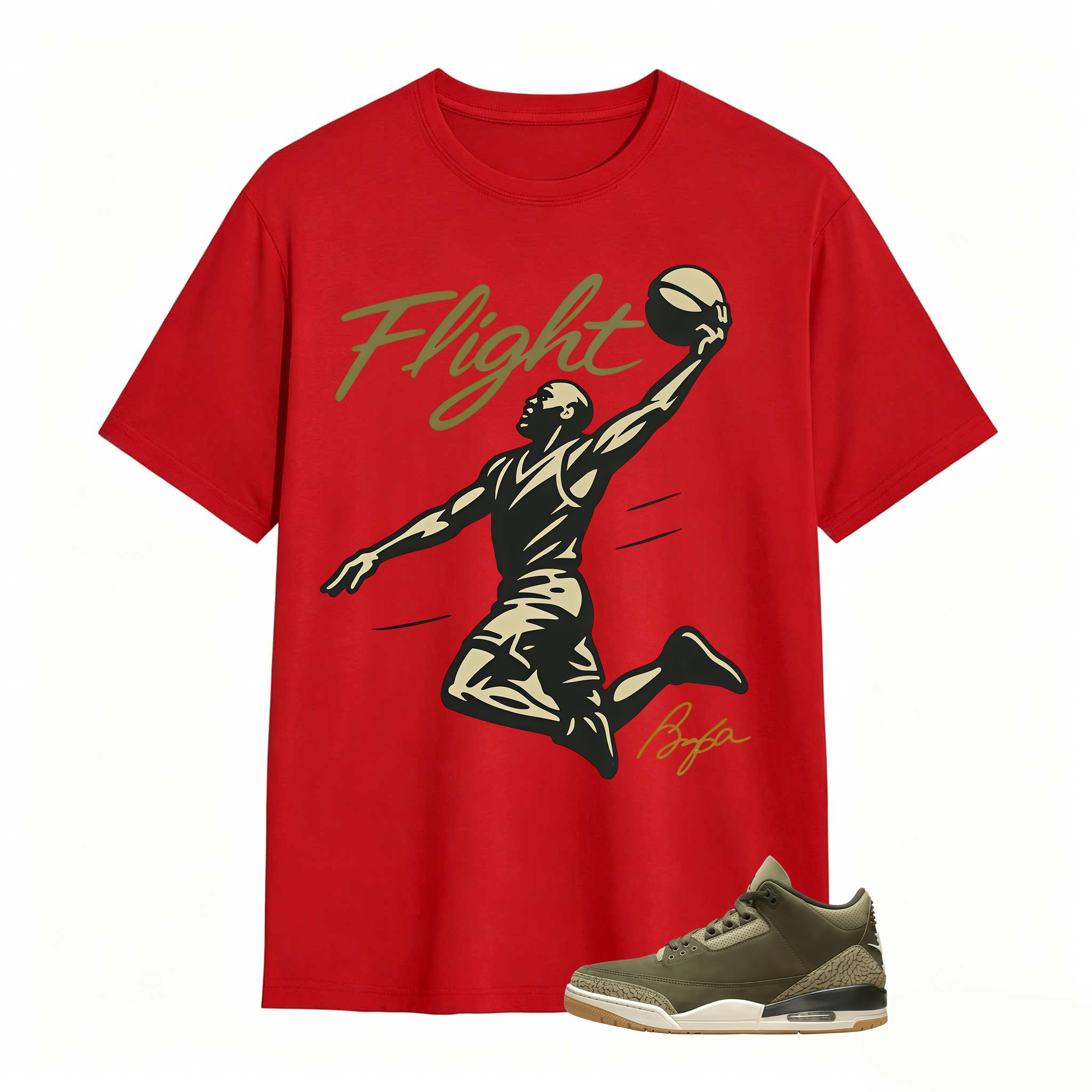 FLIGHT Shirt to Match Jordan 3 Family Affair Medium Olive, Jordan 3 Family Affair Olive Sneaker Mact