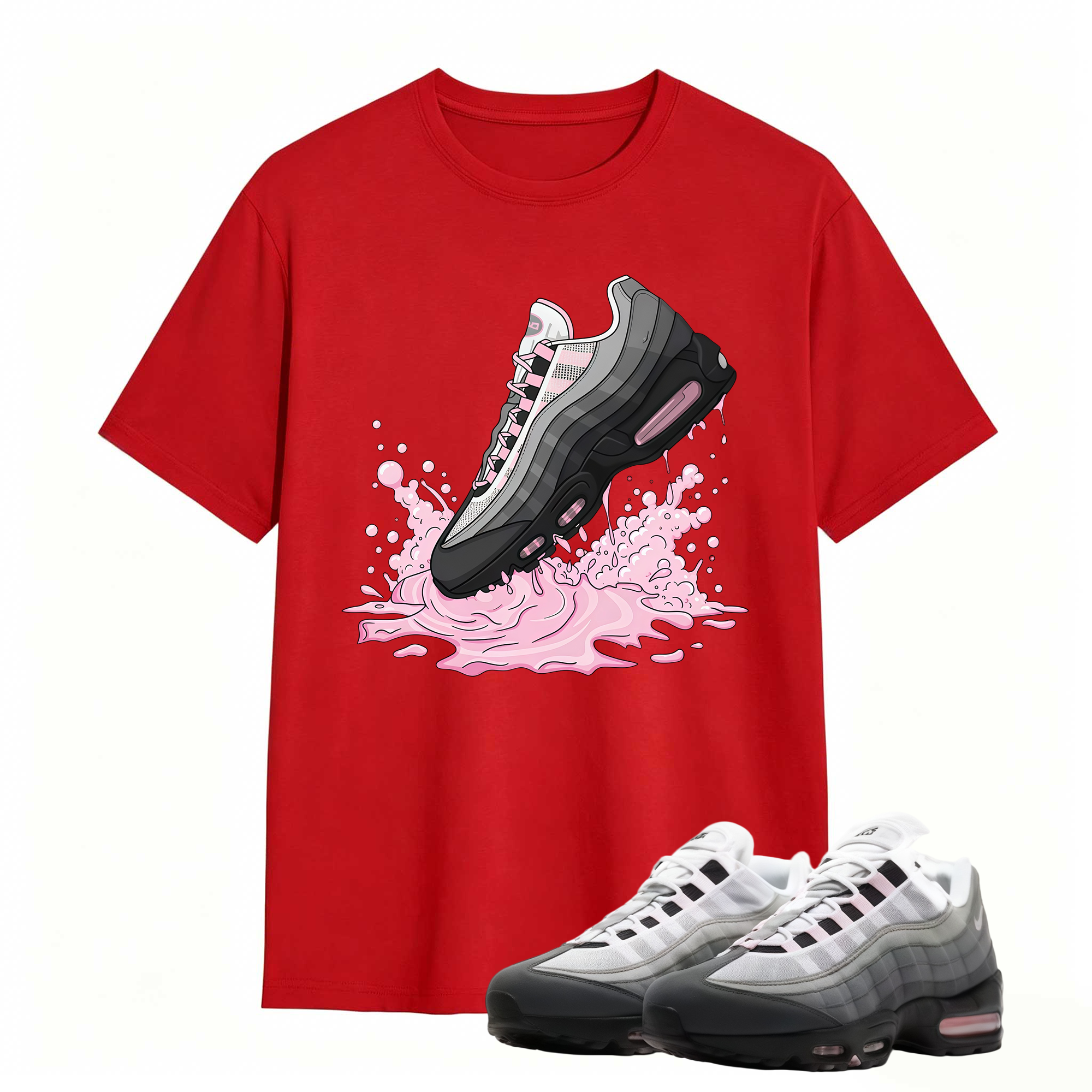 Air Max 95 Pink Foam Black White OG Big Bubble T Shirt Match Dripping Shoe