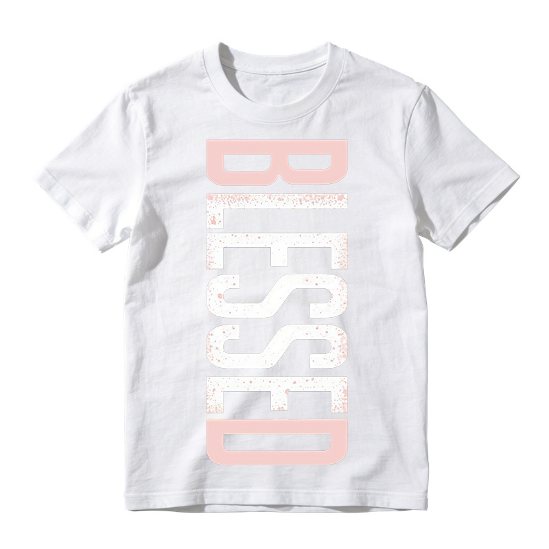 Vertical Pink White Gradient Splatter Letter Print Crew Neck Tee