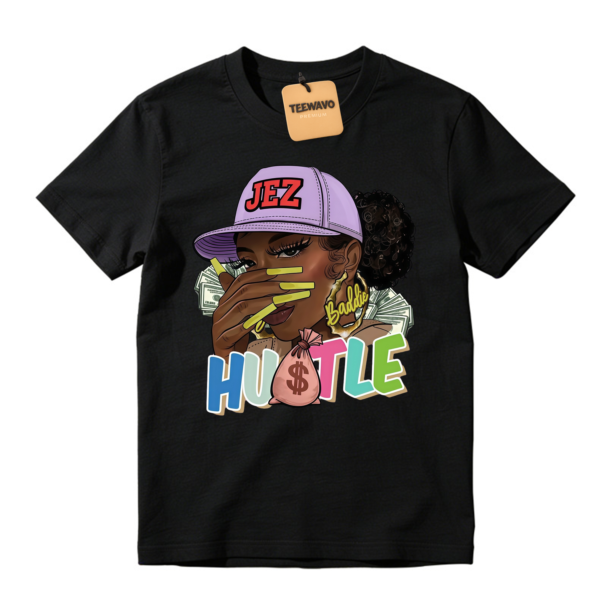 Hustle Baddie Character Graphic Casual Short Sleeve Tee, Street Style Fashion Printed T-Shirt